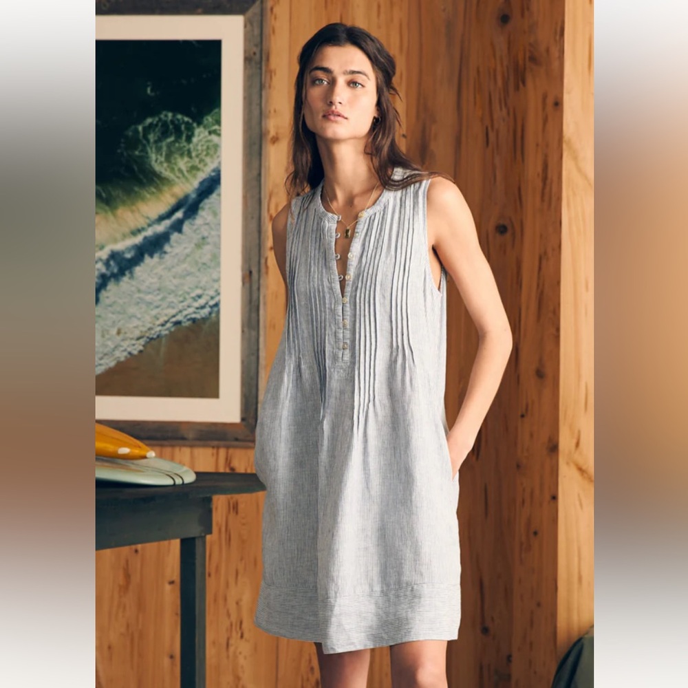 Faherty Isha Striped Sleeveless Dress Button Front L/XL